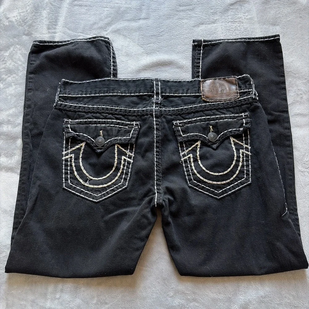 Men's True Religion Ricky Super T Straight Black Jeans US 40x33 Thick Stitch